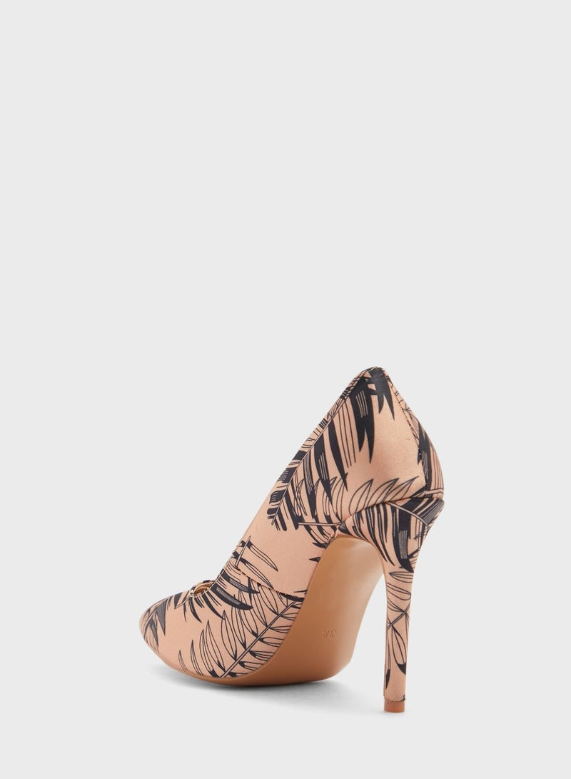 Satin Palm Print Pointed Pump