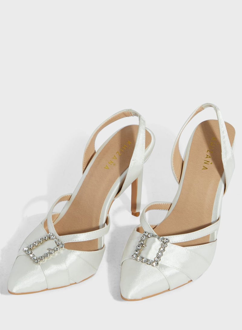 Jewelled Buckle Double Strap Slip On Pump