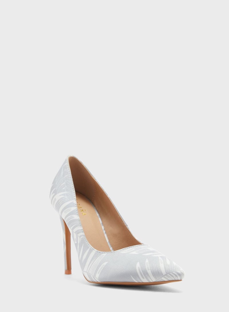 Satin Palm Print Pointed Pump