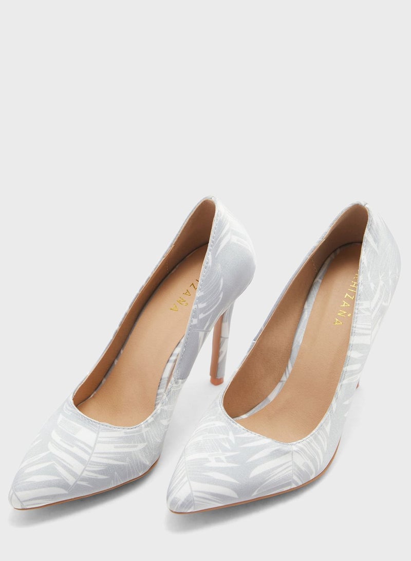 Satin Palm Print Pointed Pump