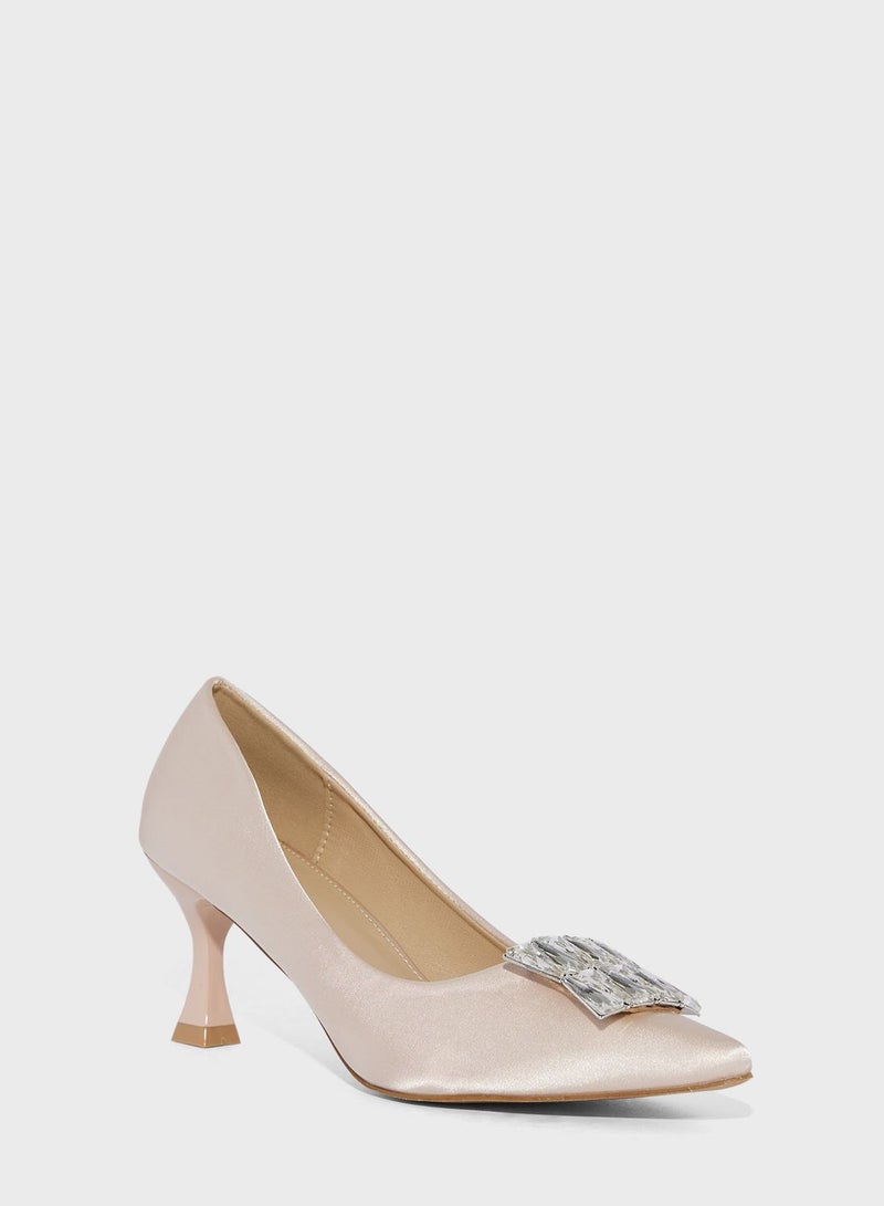 Satin Jewelled Stone Pump