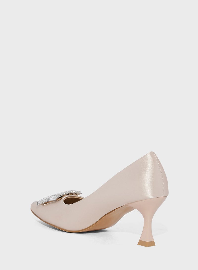 Satin Jewelled Stone Pump