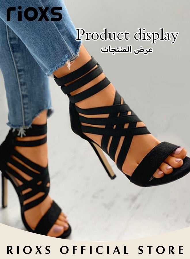 Women's Fashion Fish Toe High Heels Sandals Summer Comfortable Buckle High Heels With Elastic Band