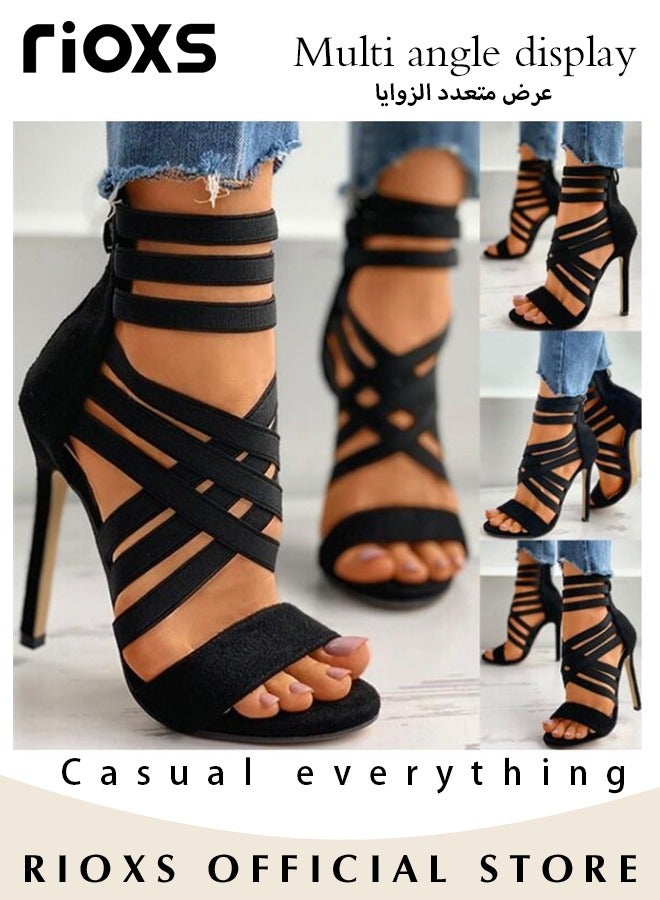 Women's Fashion Fish Toe High Heels Sandals Summer Comfortable Buckle High Heels With Elastic Band