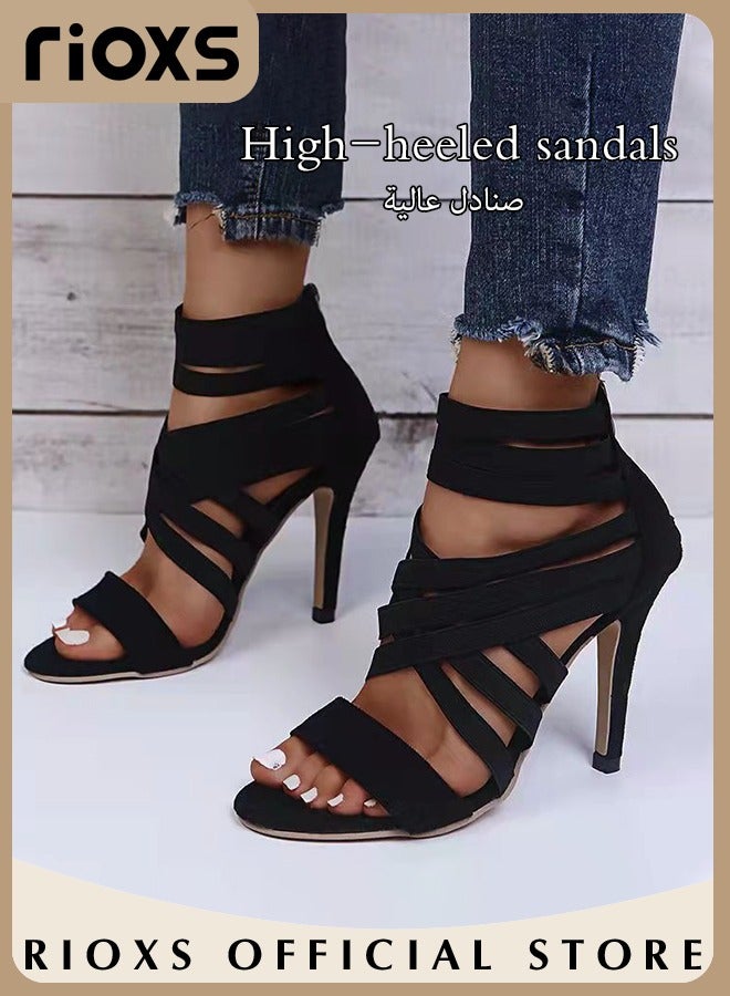 Women's Fashion Fish Toe High Heels Sandals Summer Comfortable Buckle High Heels With Elastic Band