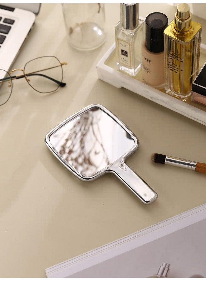 Handheld Mirror Water Ripples Hand Mirror With Handle For Make Up Square Silver Small (4 X 7 Inches)