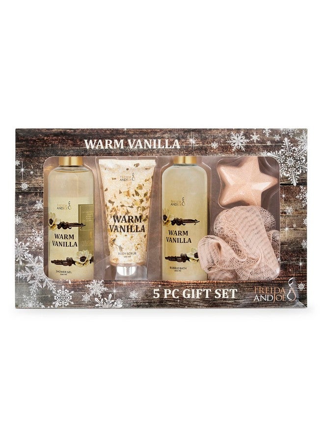 Freida & Joe Fragrance Bath & Body Collection Gift Box Includes Shower Gel Body Lotion Body Scrub Bath Bomb & Sponge (Warm Vanilla)