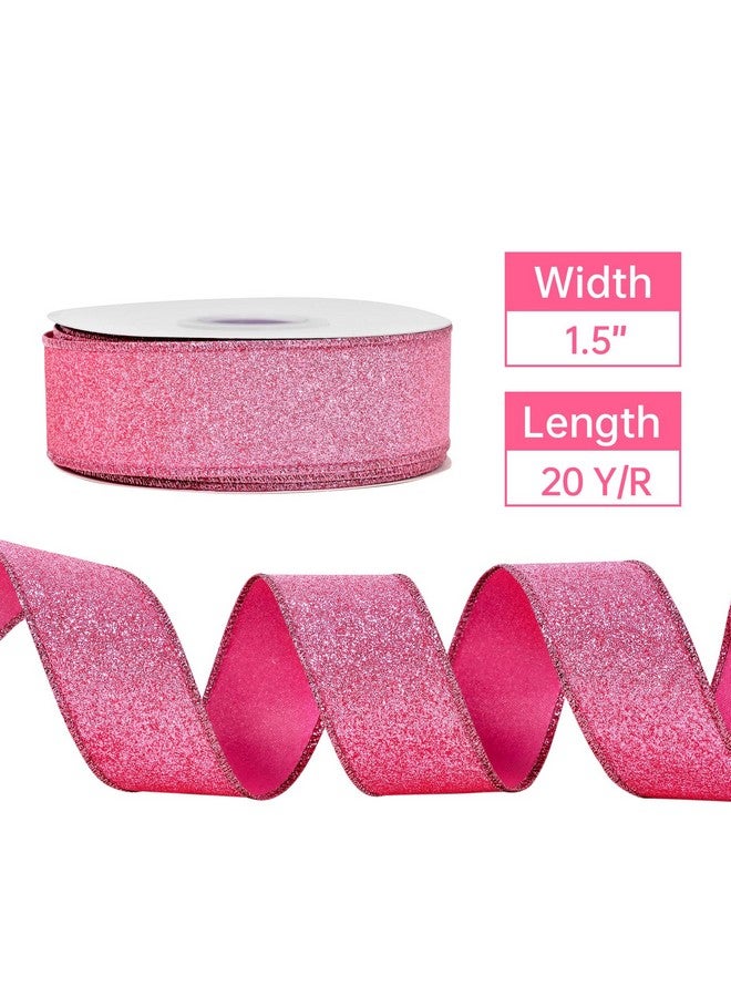 Glitter Wired Ribbon Pink 11/2 Inch X 20 Yards For Christmas Gift Wrapping Wreath Crafts Bow Making And Party Decoration
