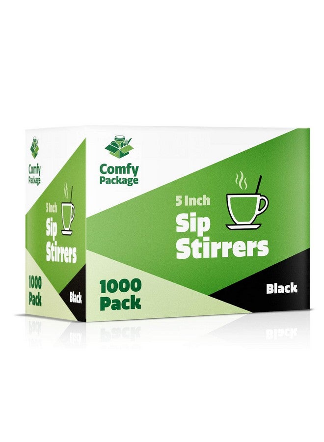 [1000 Count] 5 Inch Coffee & Cocktail Stirrers/Straws Disposable Plastic Sip Stir Sticks Black