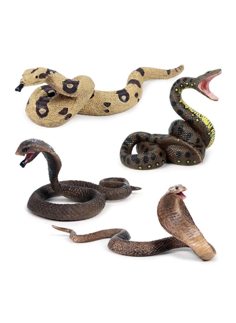 Realistic Wild Life, 4Pcs Action Model Lifelike Snake Toy Figurines Prank Props Stress Relif Toys Educational Toys Birthday Gift for Kids