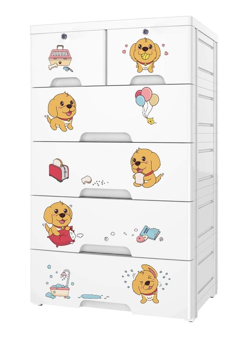Storage Cabinet 66cm Drawer Type Plastic Wardrobe Children's Toy Cartoon Wardrobe ZHAOSHUNLI (Color : Baby Dinosaur Size : 5 Layers)