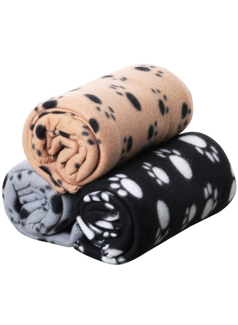 Pet Blankets Soft Dog Cat Fleece Blankets Extra Large Plush Throws Dog Cat New Pet Touch Soft Fleece Large Pet Blankets Kittens Paws Pack of 3 Khaki Grey and Black 100cm x 70cm
