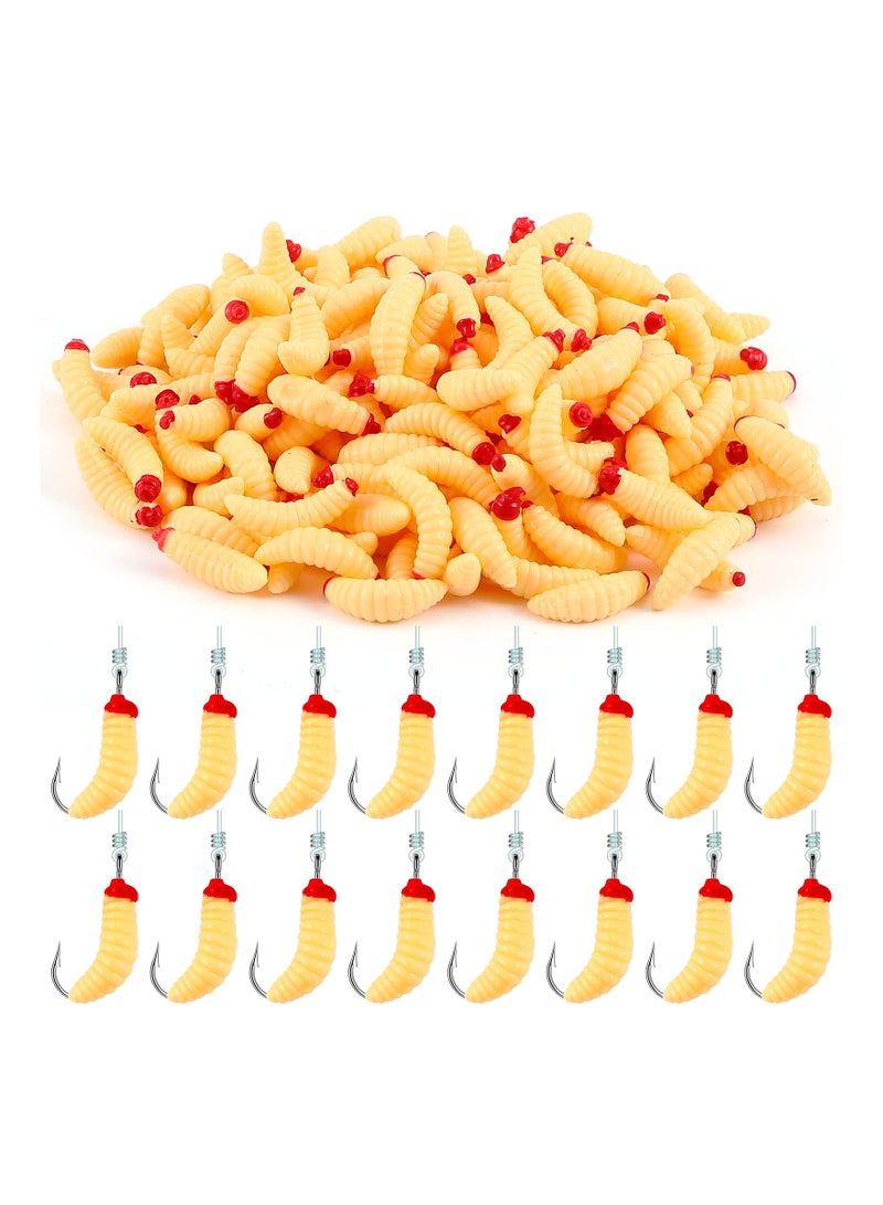 Fake Fishing ait, 200 Pcs Soft Maggot Baits Fake Worms for Fishing Bass Fishing Lures for Freshwater Artificial Wax Worms Gross Plastic Worms, for Freshwater Saltwater Lake Trout Ice Fishing