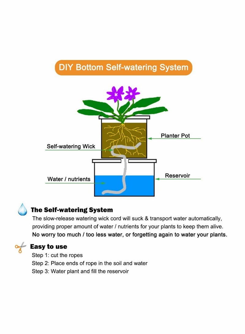 Self Watering Wick Cord Watering Rope for Indoor Outdoor Potted Plant Self-Watering Planter Pots DIY Automatic Watering Device System Potted Plant Violet Auto Seedling Waterer Rope10m,2 pack