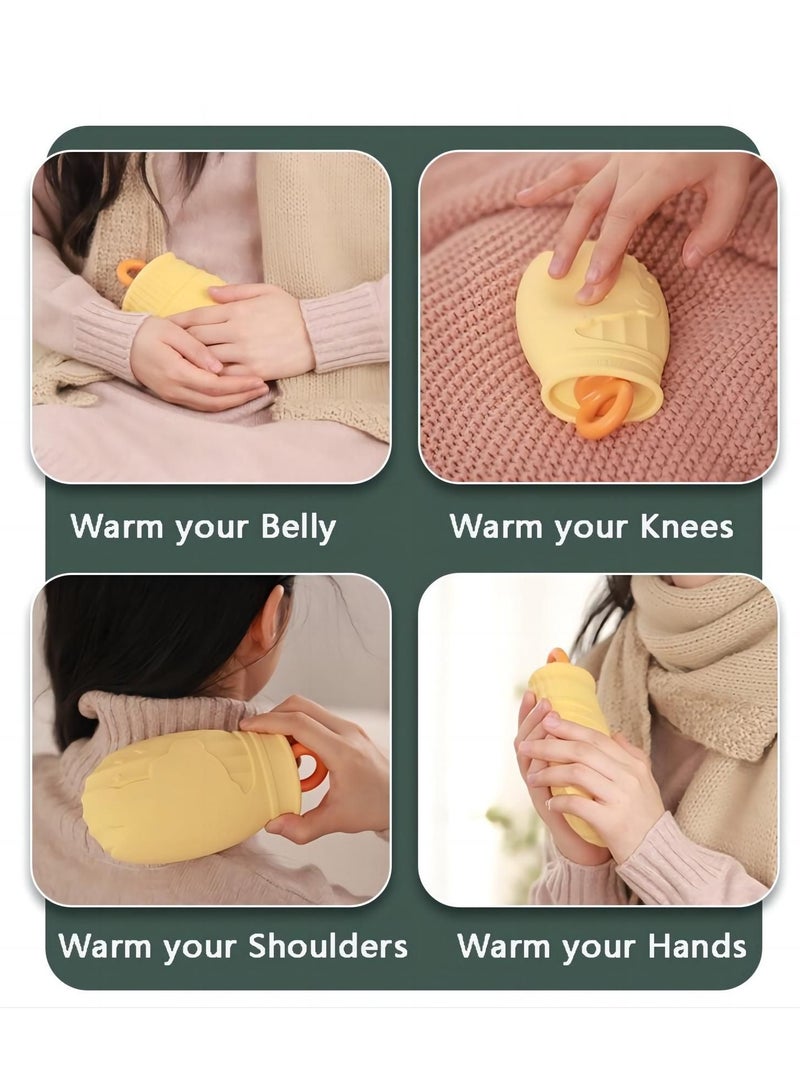 Hot Water Bottle, 500ml Cute Hand & Feet Warmer Silicone Warm Water Bag with Soft Plush Cover, Mini Hot Water Bag Removable Hot Cold Pack Hot Water Bed Warmer