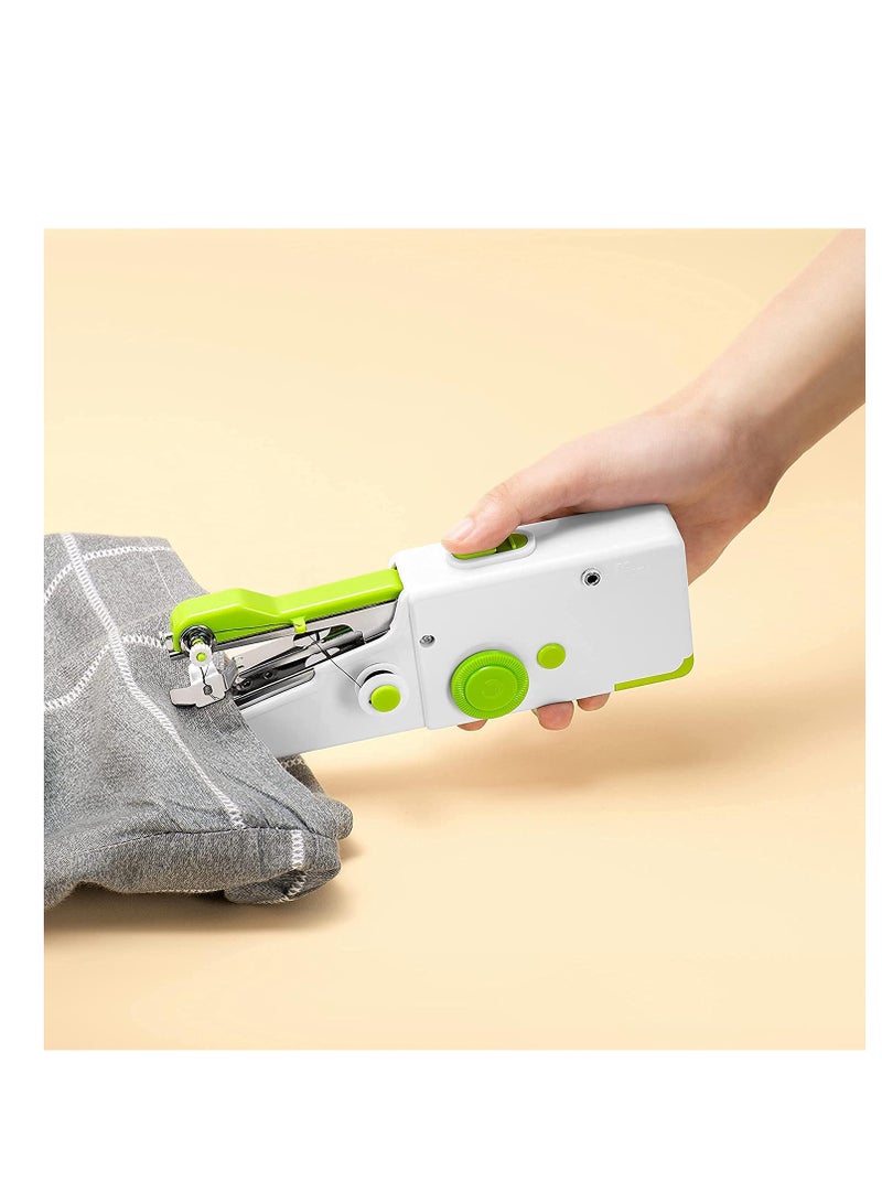 Mini Handle Sewing Machine Portable Electric Handheld Machine Quick Stitch Tool For Fabric Clothing Kids Cloth Pet Clothes Green