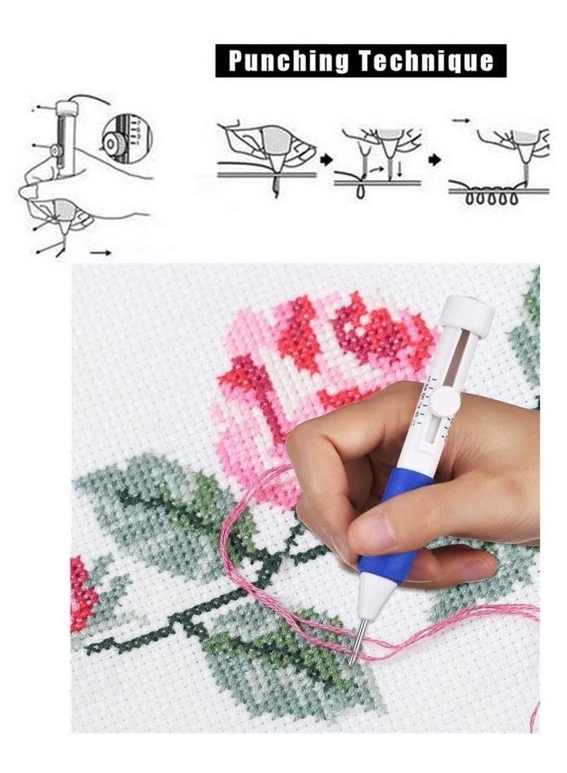 Magic Embroidery Pen Punch Needles Magic Embroidery Pen Set Punch Embroidery Needle Punch Needle Pen Set Cross Stitch Tool Kit DIY Craft for Embroidery Threaders DIY Sewing