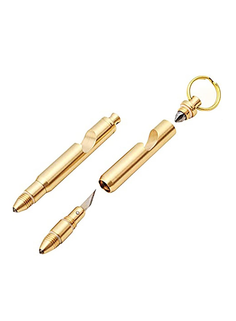 Bottle Opener Keychain with Keychain Knife and Screwdriver, Made by Solid Brass 5 in 1 (Gold)