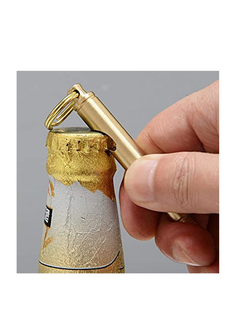 Bottle Opener Keychain with Keychain Knife and Screwdriver, Made by Solid Brass 5 in 1 (Gold)