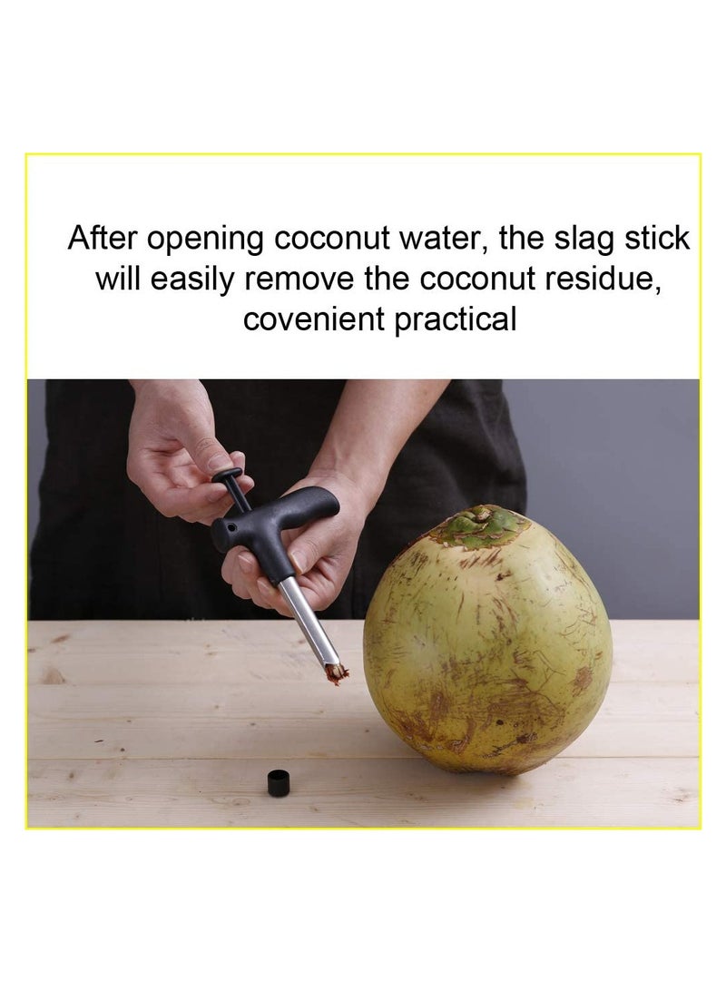 2 Pack Coconut Opener Tool with 4 Reusable Straws and Brush, Easy & Convenient Straw Hole Maker, Food Grade Stainless Steel Opening Pouch Tap for Young Fresh Thai Hawaii Coco Water Juice