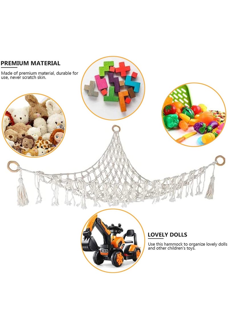 Stuffed Animal Toy Hammock Macrame with Light, Corner Toy Corner Hammock Organizer Display Holder Net for Hanging Stuff Animals