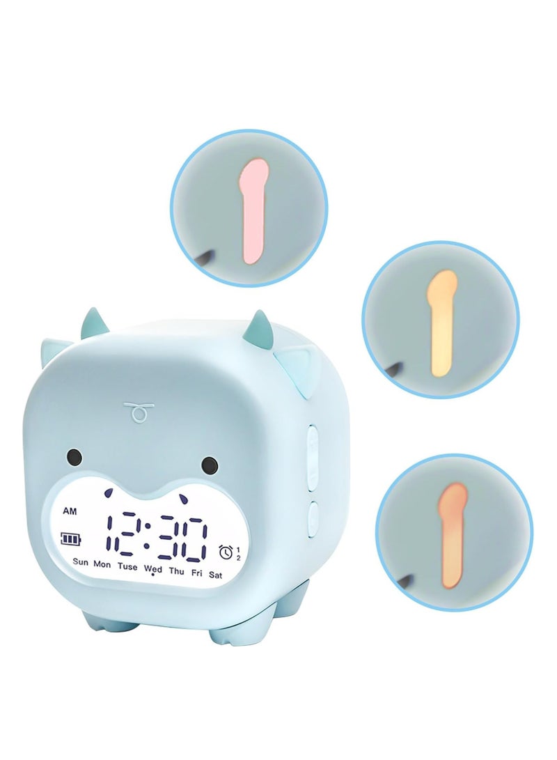 Kids Alarm Clock with Adjustable Volume and Night Light - Dual Alarm, Snooze Mode - Cute Animal Design, Perfect for Heavy Sleepers, Toddlers, Boys, Girls, Teens - USB Powered