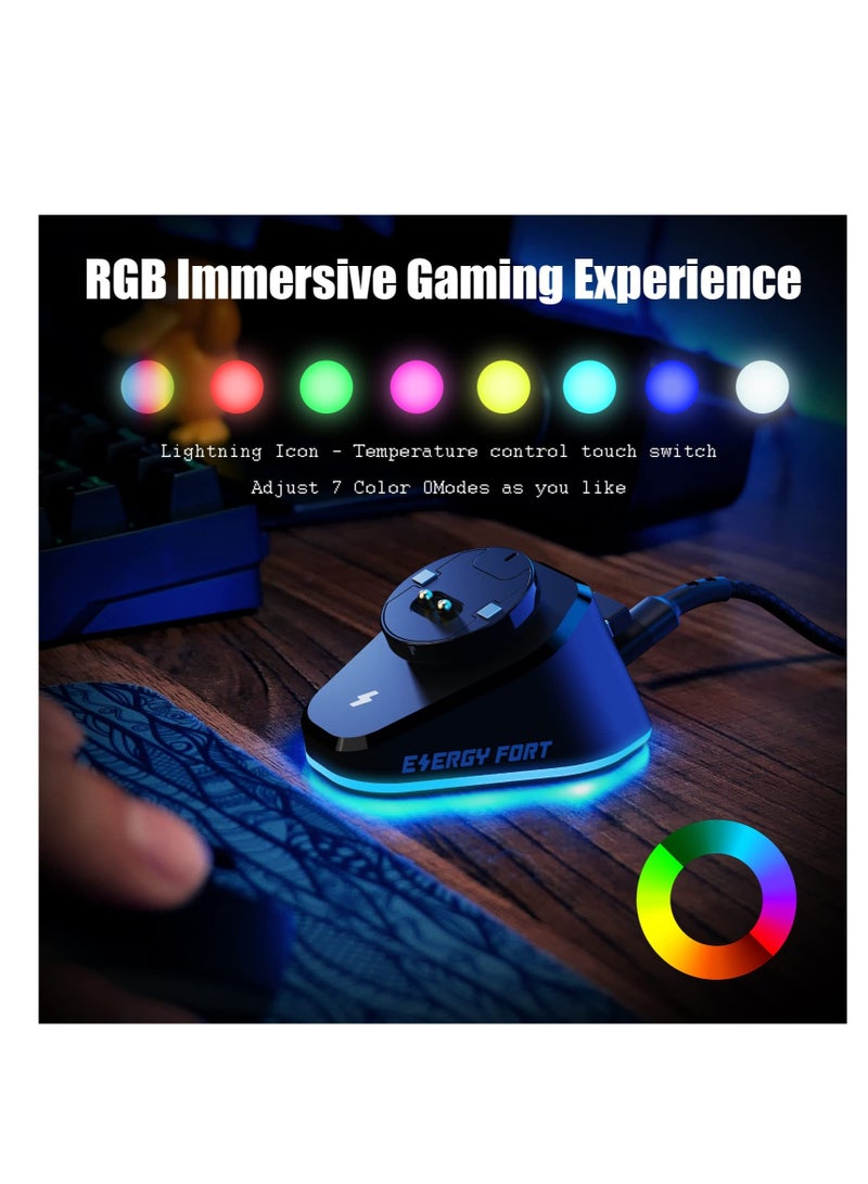 Wireless Mouse Charging Dock, Compatible with Razer Mouse, Logitech GPRO X Superlight 2/ G502/ G502X Lightspeed, Magnetic Razer Mouse Dock for Naga pro Basilisk Ultimate, RGB Lights, 2 USB Slots