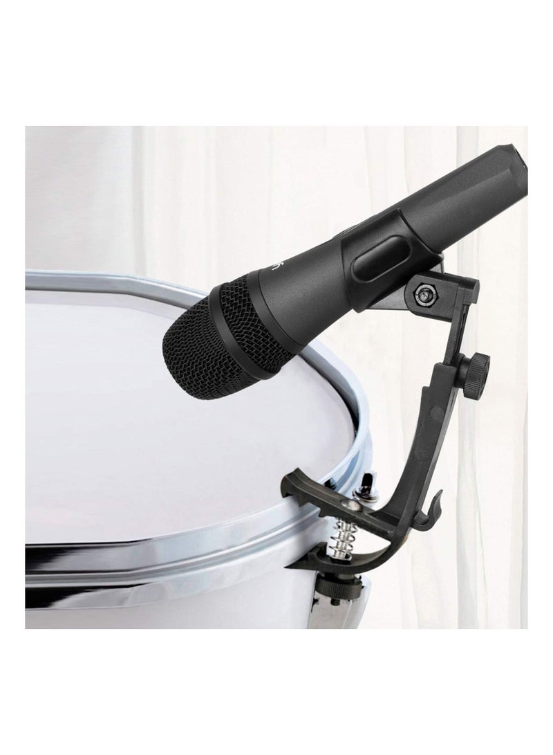 Drum Microphone Clips, Adjustable Plastic Shockproof Drum Mic Holder Practical Rim Mount Clamp Holder, Spring, Which Is Anti-Rust, Eco-Friendly, for Any Handheld Microphone Steadily, 1 Pair (Black)