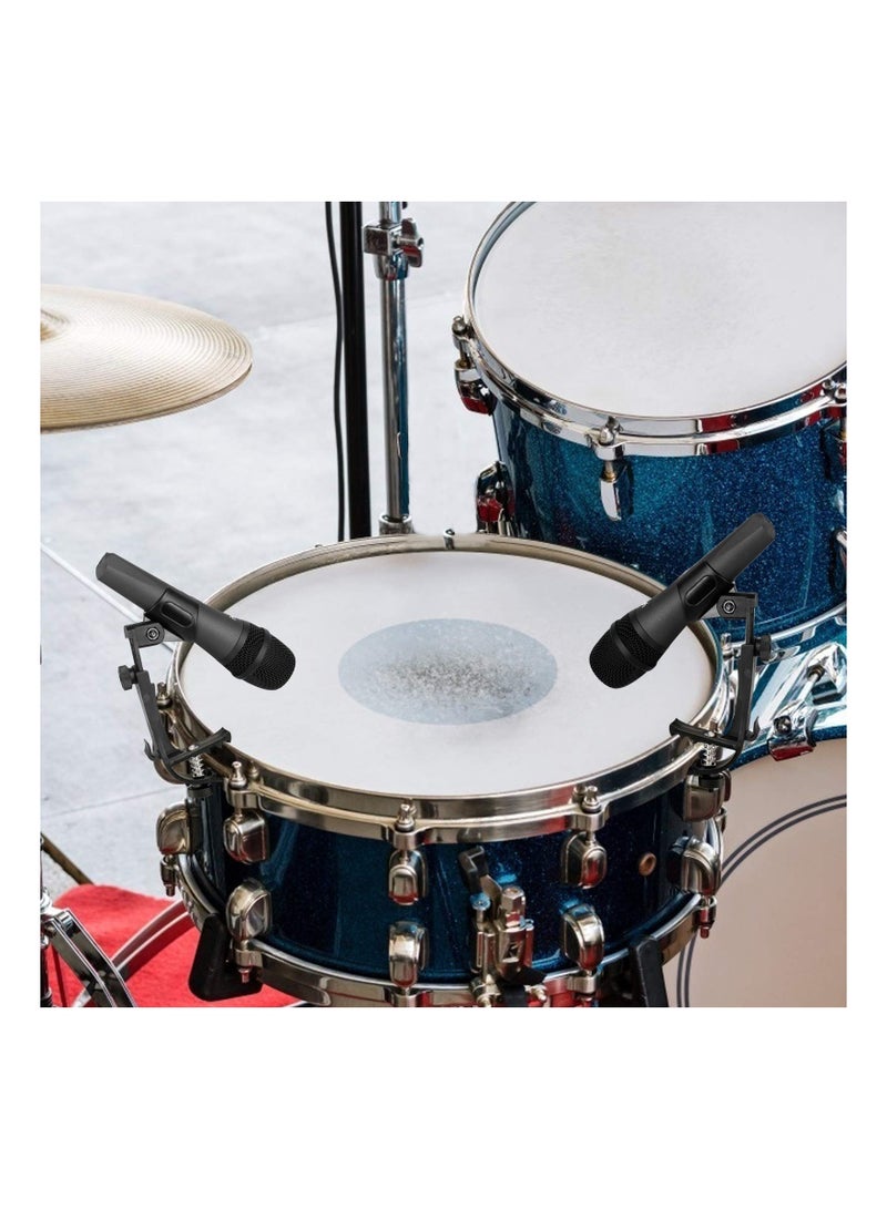 Drum Microphone Clips, Adjustable Plastic Shockproof Drum Mic Holder Practical Rim Mount Clamp Holder, Spring, Which Is Anti-Rust, Eco-Friendly, for Any Handheld Microphone Steadily, 1 Pair (Black)