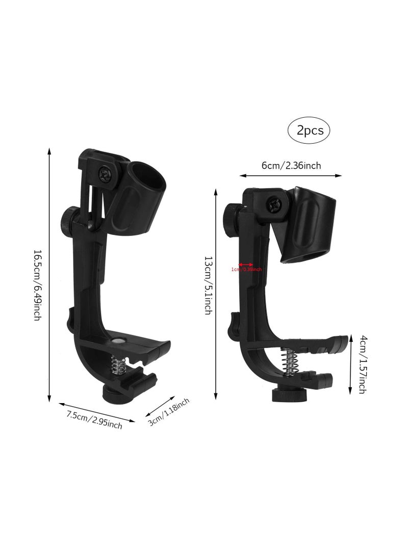 Drum Microphone Clips, Adjustable Plastic Shockproof Drum Mic Holder Practical Rim Mount Clamp Holder, Spring, Which Is Anti-Rust, Eco-Friendly, for Any Handheld Microphone Steadily, 1 Pair (Black)