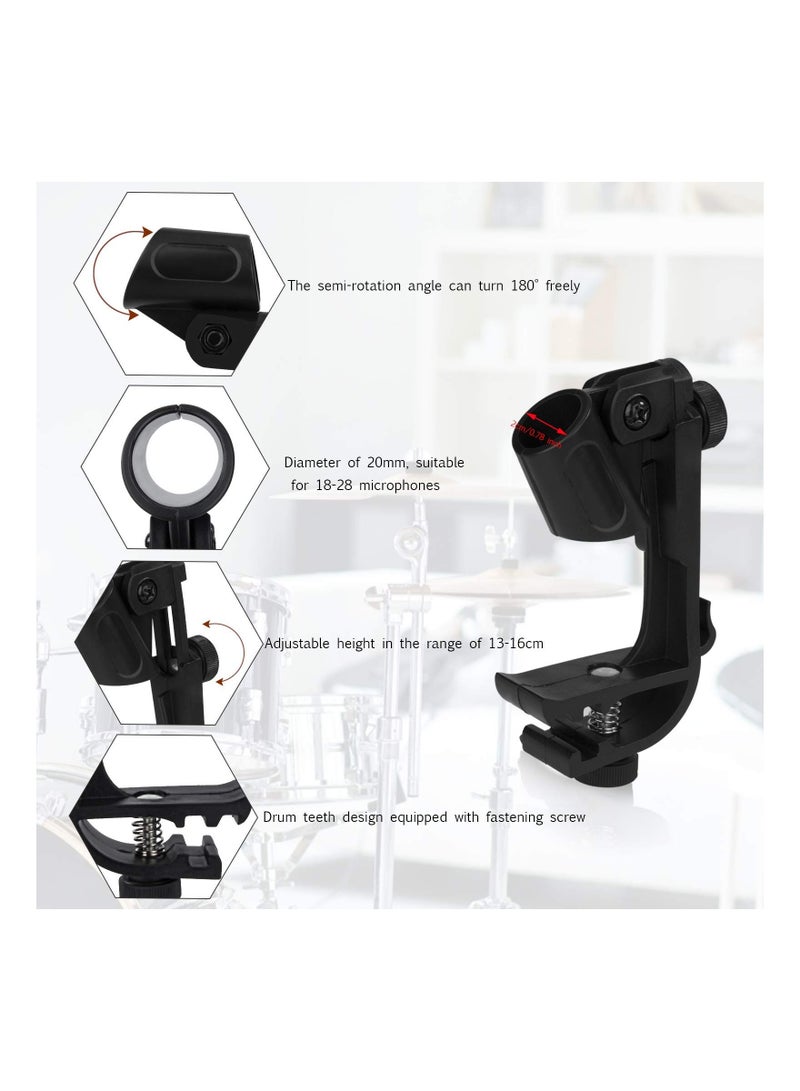 Drum Microphone Clips, Adjustable Plastic Shockproof Drum Mic Holder Practical Rim Mount Clamp Holder, Spring, Which Is Anti-Rust, Eco-Friendly, for Any Handheld Microphone Steadily, 1 Pair (Black)