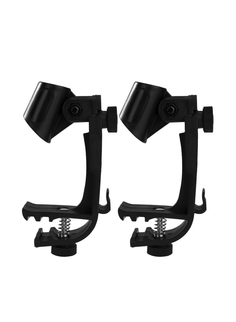 Drum Microphone Clips, Adjustable Plastic Shockproof Drum Mic Holder Practical Rim Mount Clamp Holder, Spring, Which Is Anti-Rust, Eco-Friendly, for Any Handheld Microphone Steadily, 1 Pair (Black)