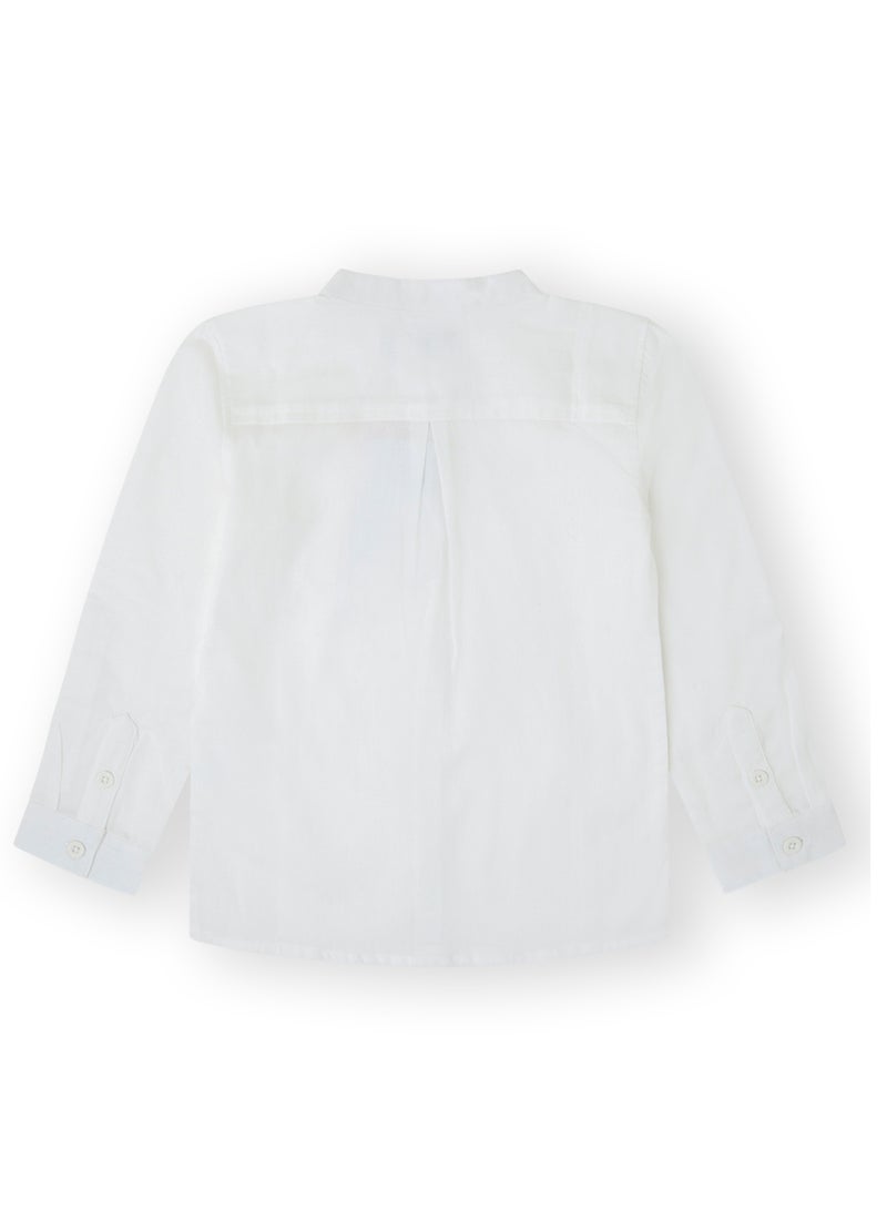 French Toast Expandable Collar White Cotton Button Down Dress Shirt with Long Sleeves and Round Neckline for Boys