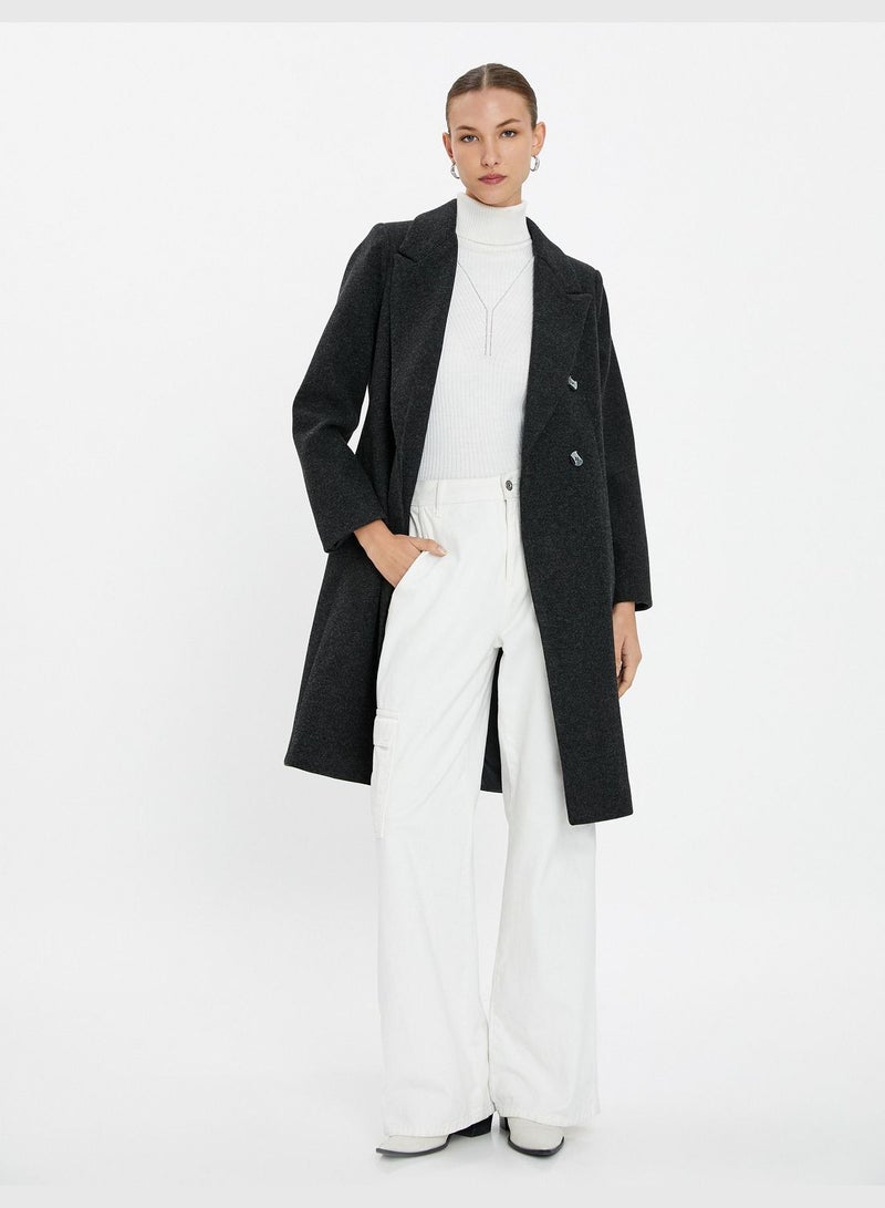 Belted Pocket Detail Buttoned Double Breasted Coat