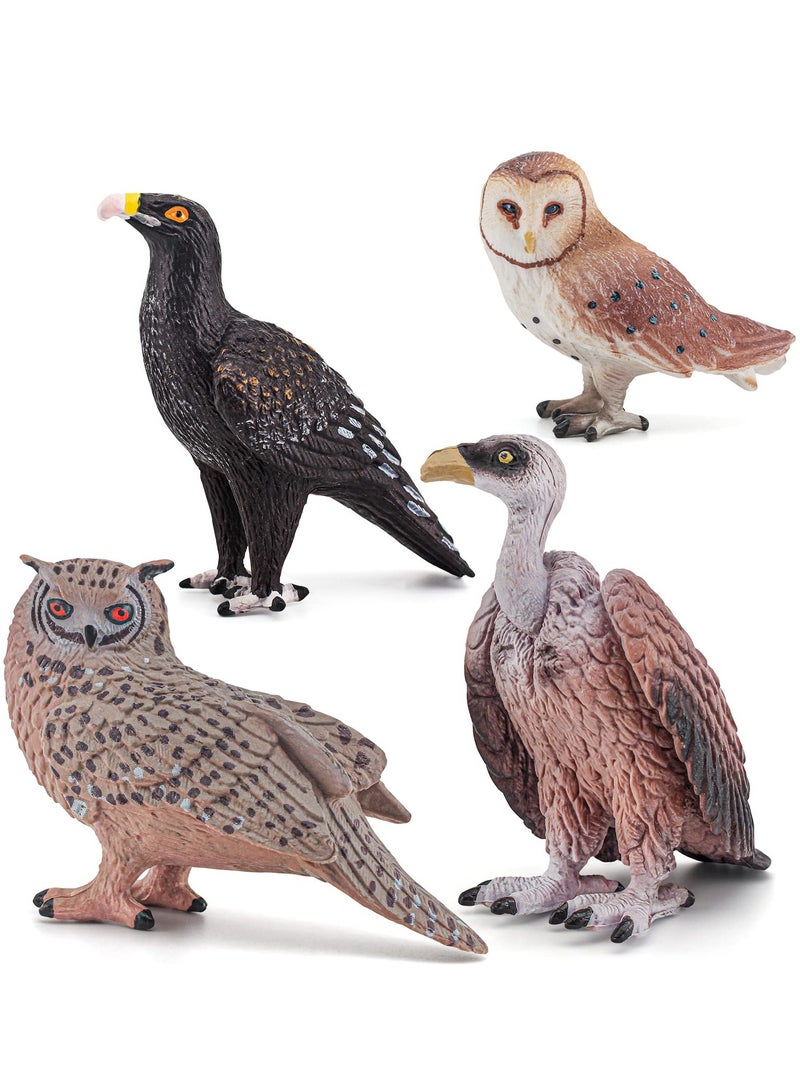 4 PCS Bird Figurines Playset - Eagle, Vulture, Owl Wild Life Jungle Animal Action Figures for Kids, Boys & Girls