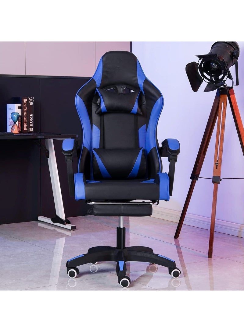 Ergonomic Gaming Chair Heavy Duty Office Throne with Headrest Armrest and Footrest Blue