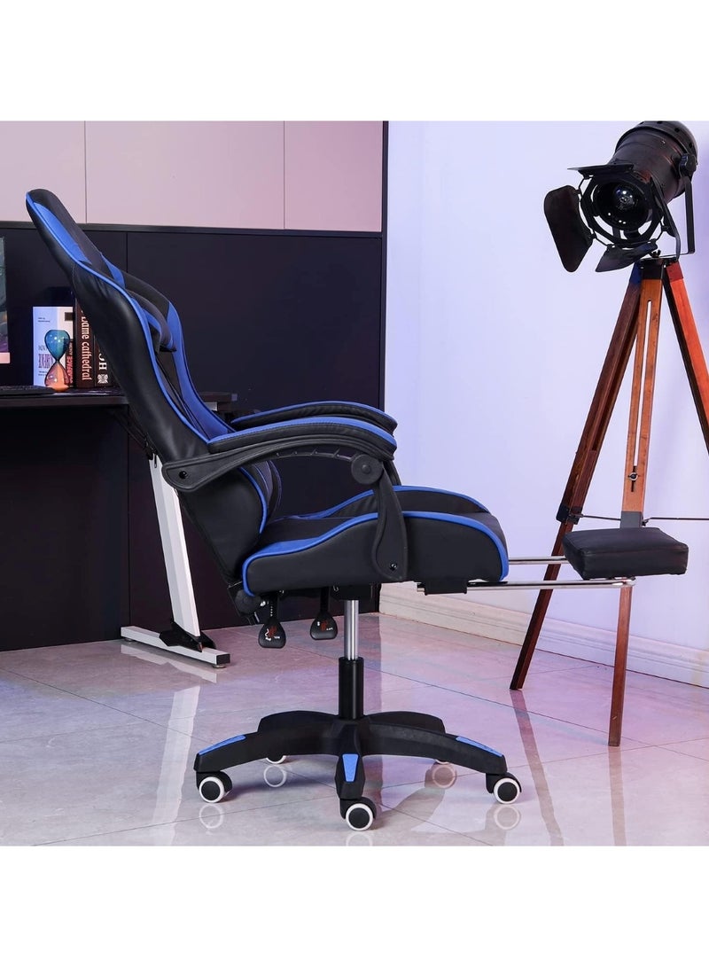 Ergonomic Gaming Chair Heavy Duty Office Throne with Headrest Armrest and Footrest Blue