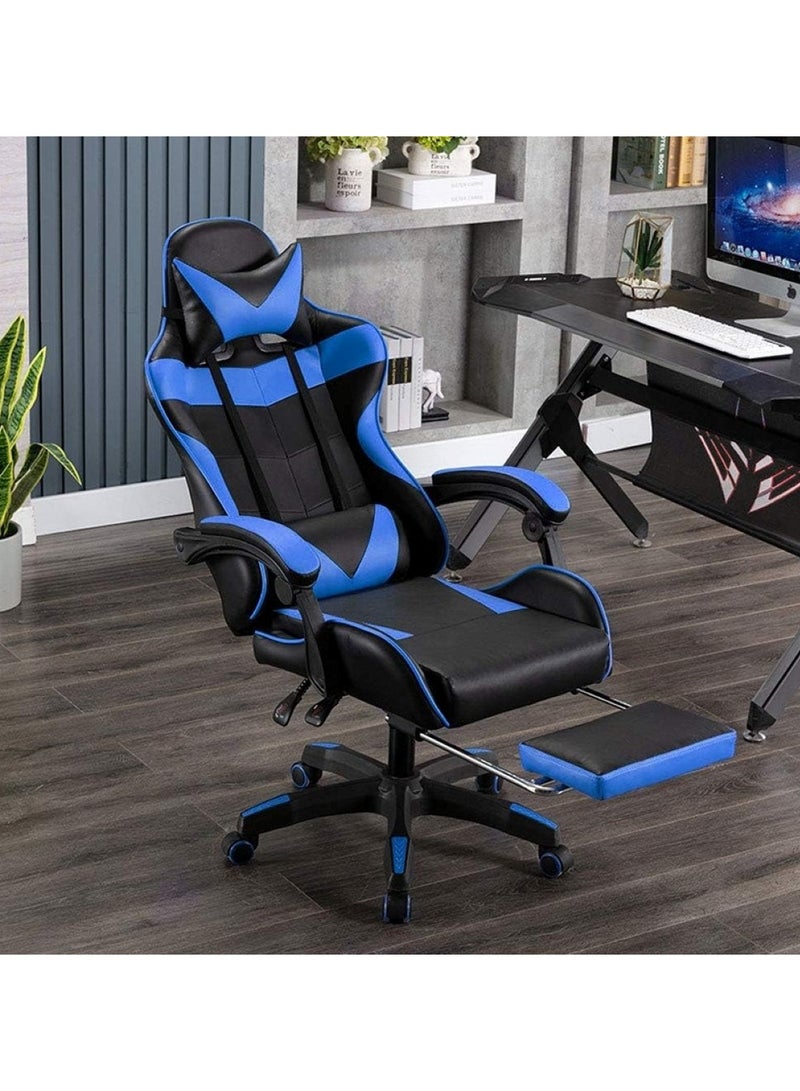 Ergonomic Gaming Chair Heavy Duty Office Throne with Headrest Armrest and Footrest Blue