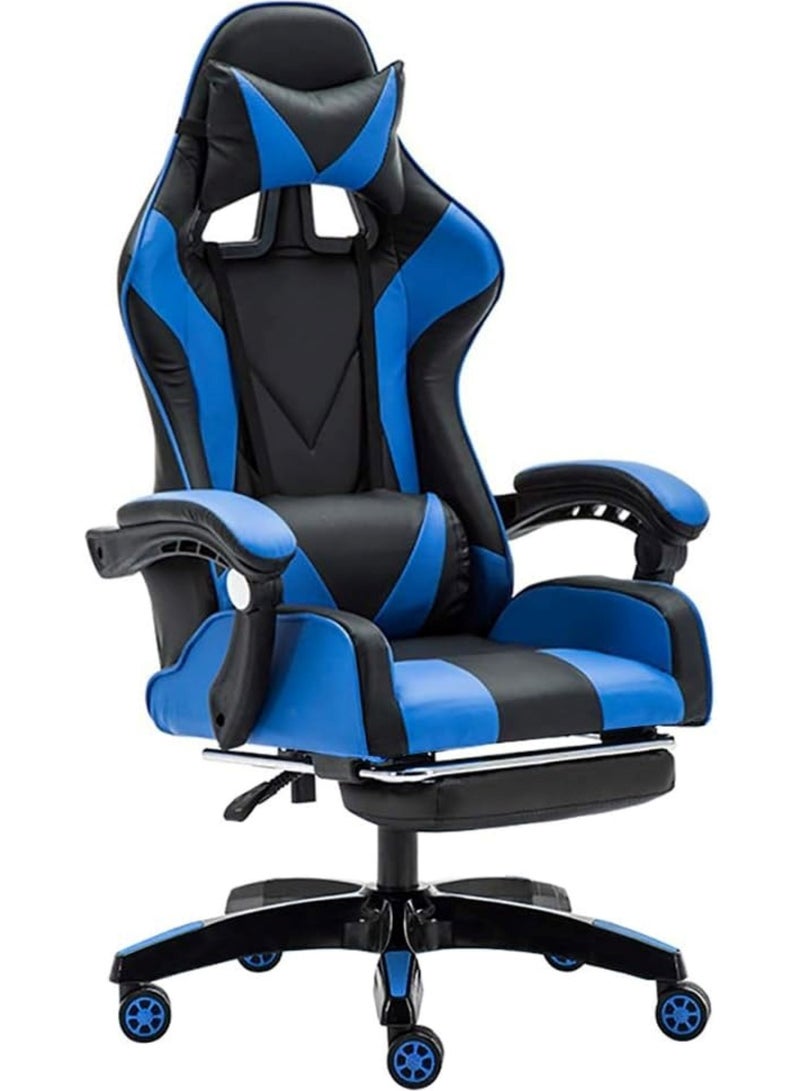 Ergonomic Gaming Chair Heavy Duty Office Throne with Headrest Armrest and Footrest Blue