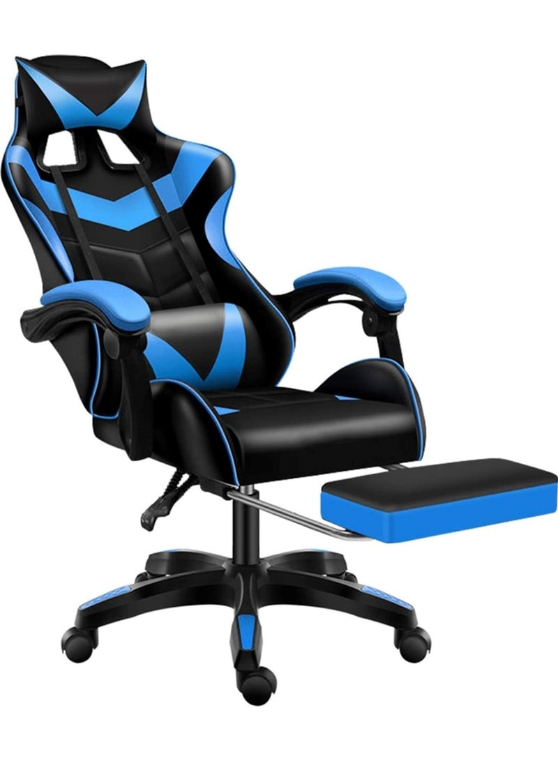 Ergonomic Gaming Chair Heavy Duty Office Throne with Headrest Armrest and Footrest Blue