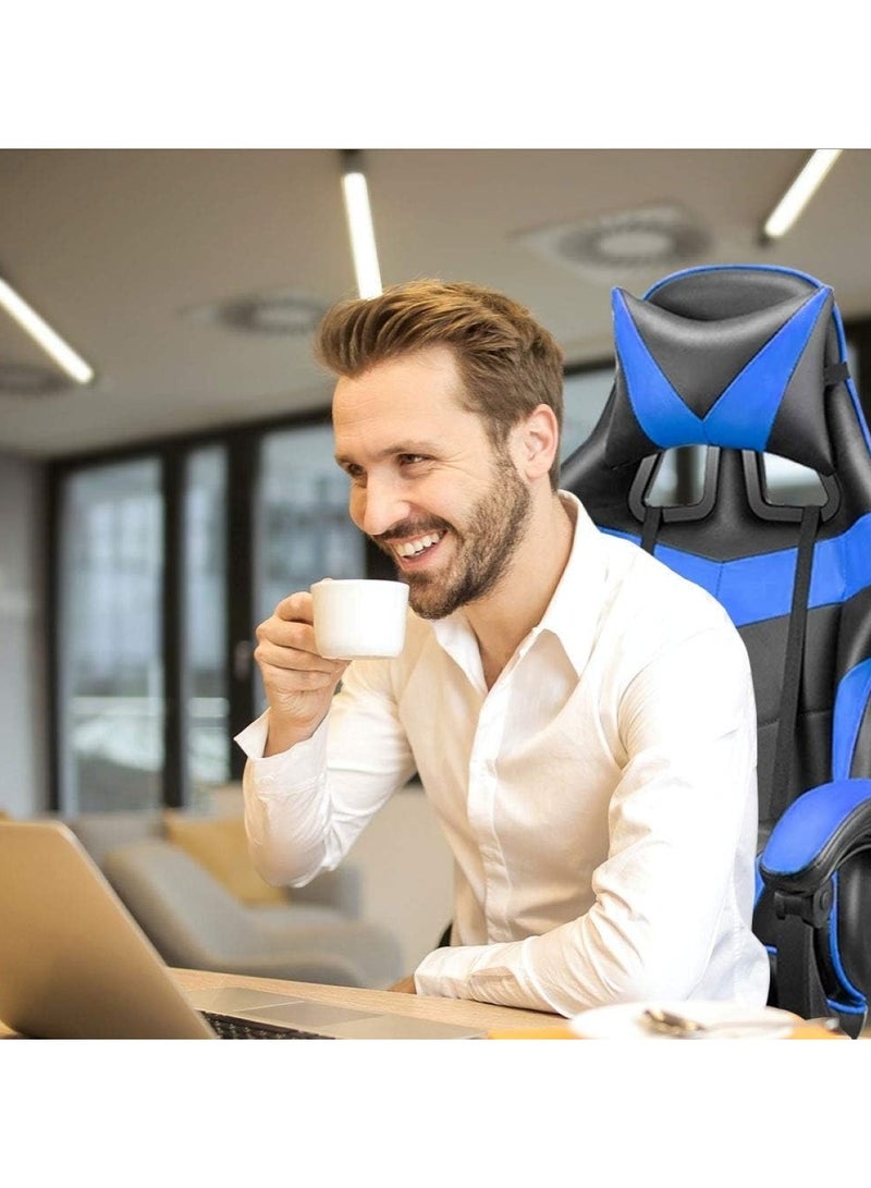 Ergonomic Gaming Chair Heavy Duty Office Throne with Headrest Armrest and Footrest Blue