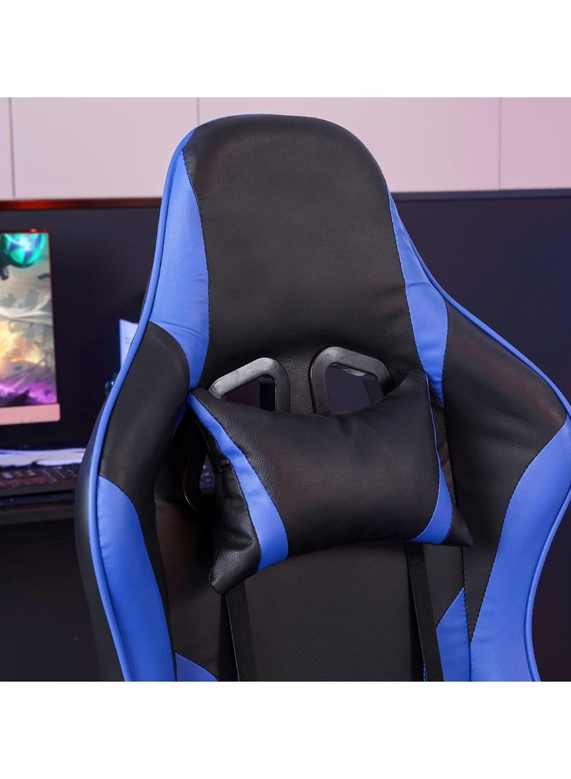 Ergonomic Gaming Chair Heavy Duty Office Throne with Headrest Armrest and Footrest Blue
