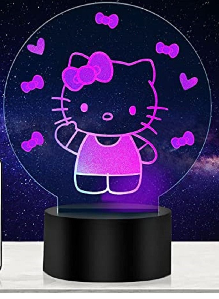 3D Illusion Led Night Light Lamp Cute Hello Kitty Baby Nursery Room Nightlight Kids Childrens Bedroom Decoration Gift 3d Lamp