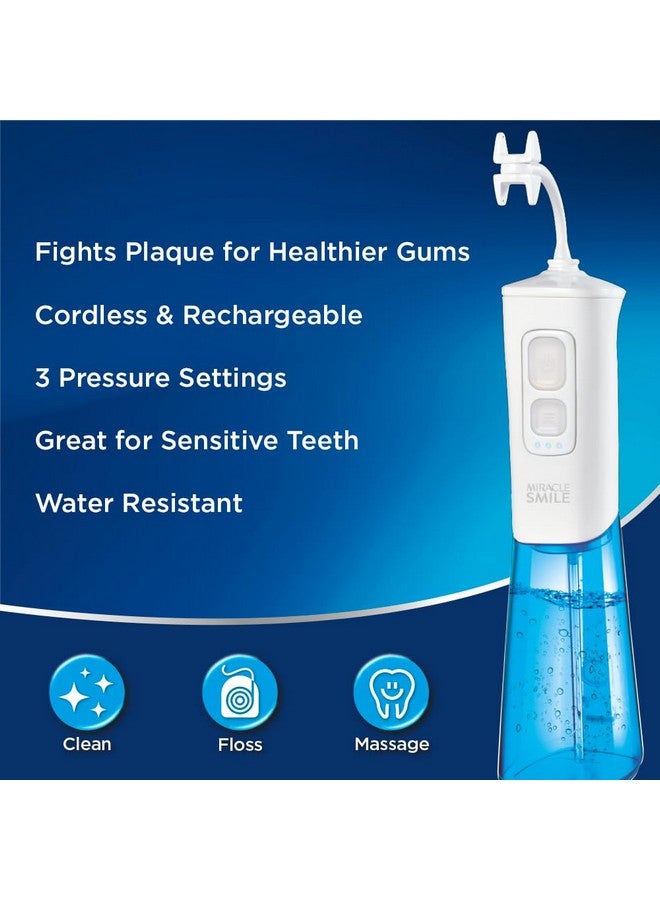 Miracle Smile Water Flosser For Teeth & Gum Health Unique Hshaped Flossing Head & 4 Water Jets Cordless Water Flosser Features 360° Cleaning & 3 Pressure Modes Usb Rechargeable Dental Floss