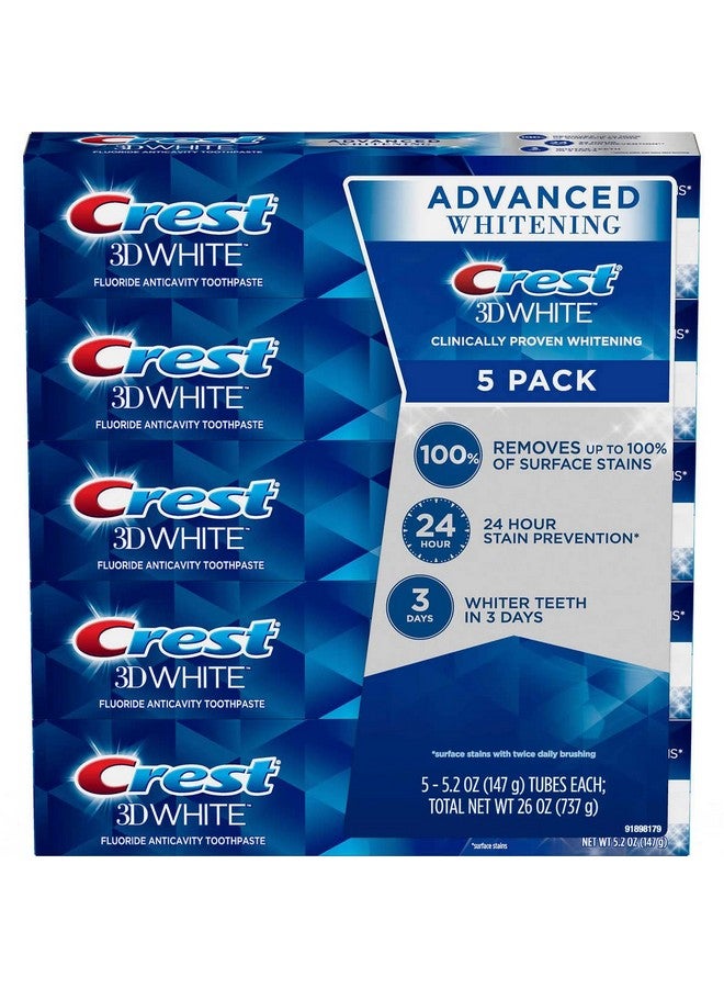 3D White Advanced Whitening Toothpaste 5.2 Oz (Pack Of 5)