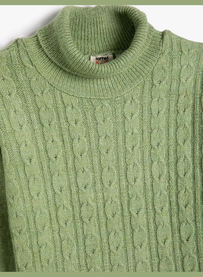 Turtle Neck Sweater Cable Knit Detail Long Sleeve Soft Touch
