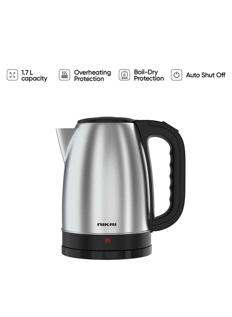Stainless Steel Electric Kettle, Stylish And Safe Boiling, Auto Shut Off, Indicator Light, 360° Rotating Base, Timeless Design, Matt Finish, Ideal For Home And Office Use 1.8 L 2200 W NK420AX Silver