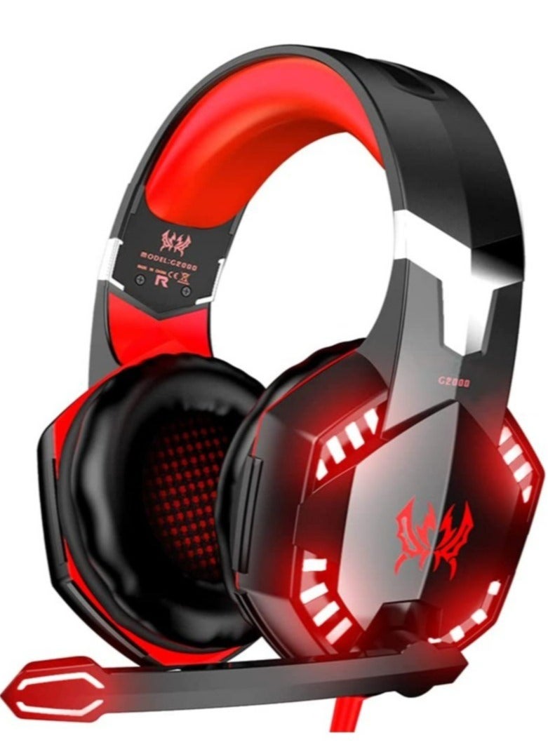 G2000 Gaming Headset, Surround Stereo Gaming Headphones with Noise Cancelling Mic, LED Light & Soft Memory Earmuffs, Works with Xbox One, PS4, Nintendo Switch, PC Mac Computer Games - Red