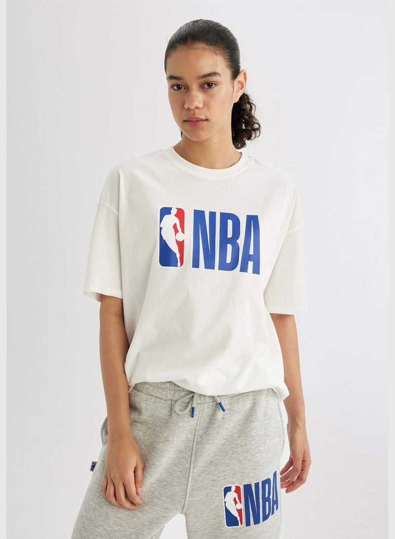 DeFactoFit NBA Wordmark Oversize Fit Crew Neck Printed T-Shirt