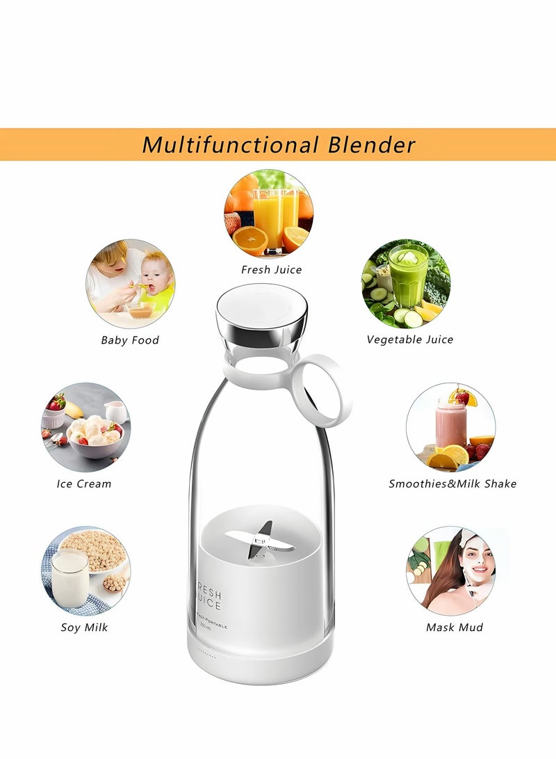 Portable Blender, Personal Mixer Fruit Rechargeable with USB and Wireless charging, Mini Blender for Smoothie, Fruit Juice, Milk Shakes 350ml, Home/Office/Gym/Travel - White